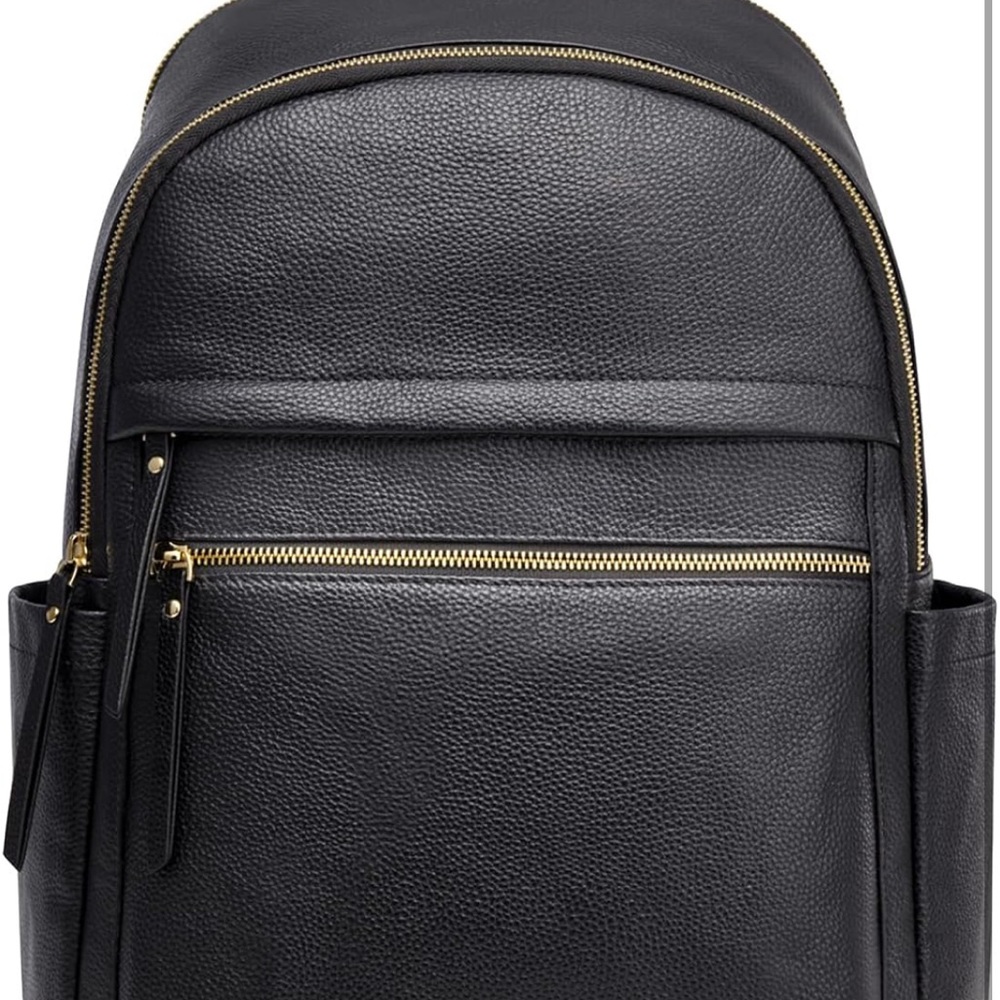 Sleek Black Leather Backpack with Gold Accents